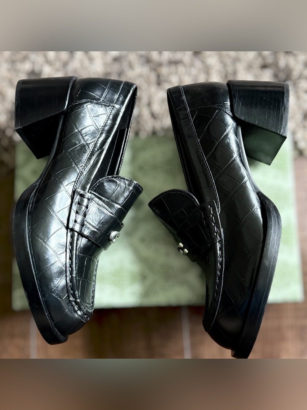 COACH Natalie Black Croc-Embossed Block Heel Loafer Size 8B Women - Picture 4 of 15